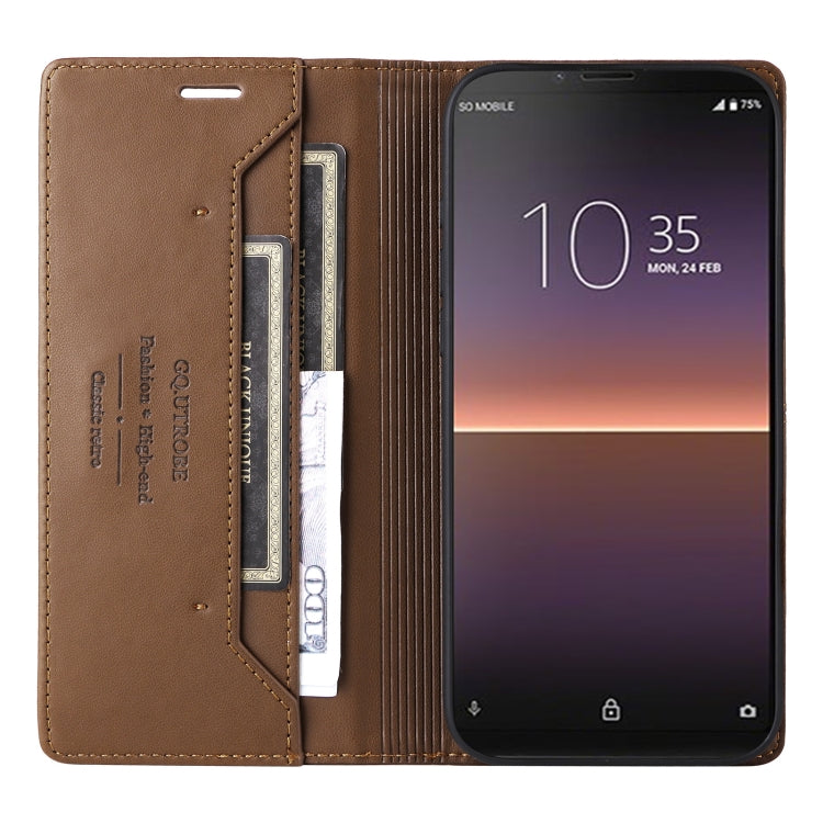 Funda de Cuero Antirrobo RFID Gqutrobe G01 para Sony Xperia 10 II (Marrón)