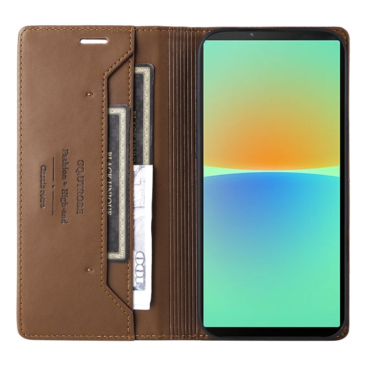 Funda de Cuero Antirrobo RFID Gqutrobe G01 para Sony Xperia 10 IV (Marrón)