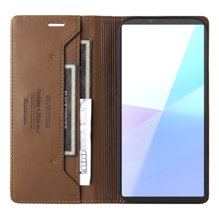 Funda de Cuero Antirrobo RFID Gqutrobe G01 para Sony Xperia 10 Vi (Marrón)