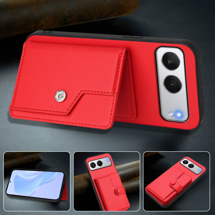 Funda para Teléfono OnePlus Nord Antirrobo con RFID y Tarjetero 4 Botones (Rojo)