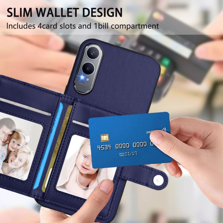 Funda para Teléfono Antirrobo con Botón y Tarjetero para OnePlus Nord CE4 Lite 5G (Azul)