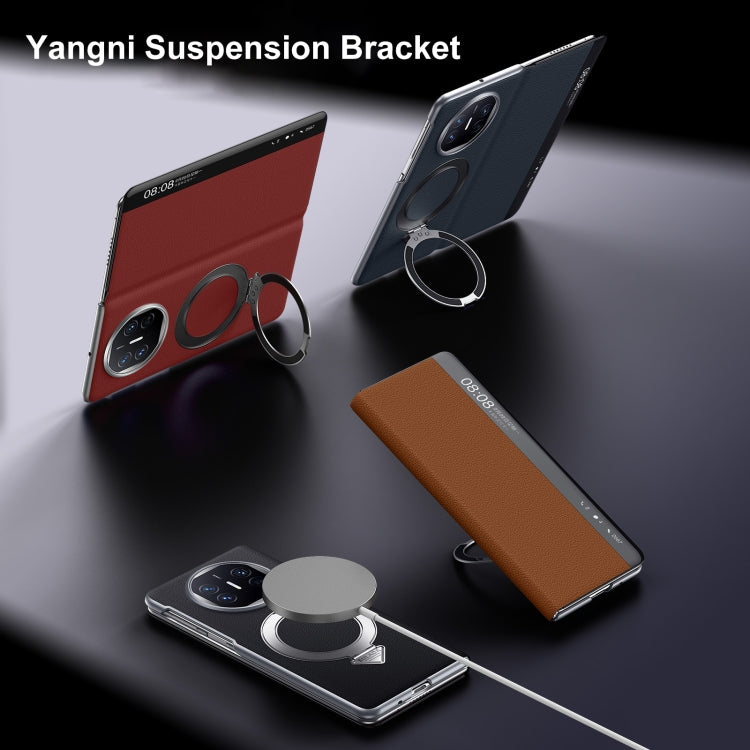 Funda de Cuero con Soporte Magnético Magsafe y Ventana Smart View para Huawei Mate X6 (Negro)