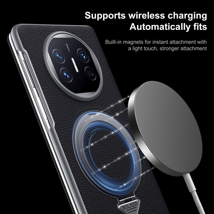Funda de Cuero con Soporte Magnético Magsafe y Ventana Smart View para Huawei Mate X6 (Negro)