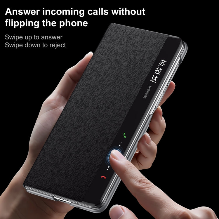 Funda de Cuero con Soporte Magnético Magsafe y Ventana Inteligente para Huawei Mate X6 (Marrón)