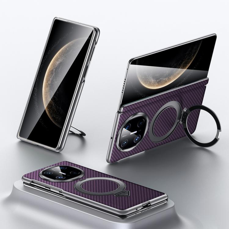 Funda para Teléfono Huawei Mate X6 con Soporte Magnético Magsafe y Textura Kevlar (Morado)
