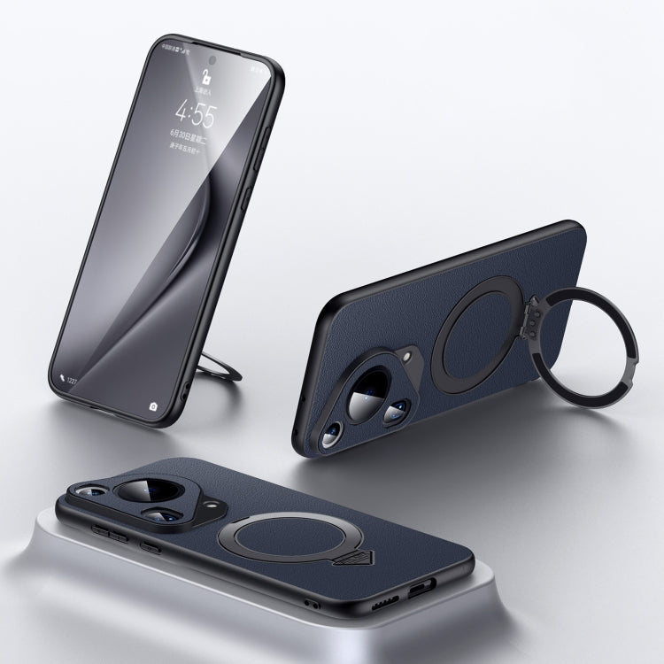 Funda para Teléfono Huawei Pura 70 Ultra con Soporte Magnético Magsafe de Cuero (Azul)