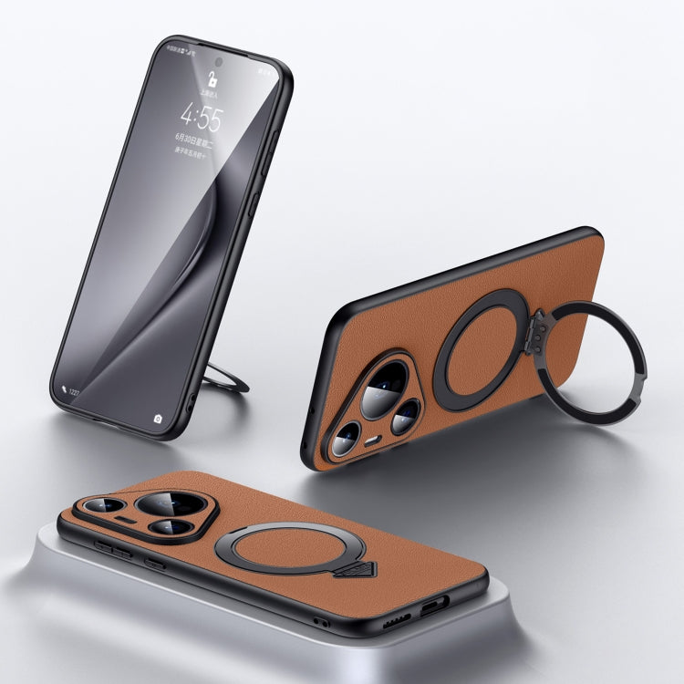 Funda para Teléfono Huawei Pura 70 con Soporte Magnético Magsafe de Cuero Sulada (Marrón)