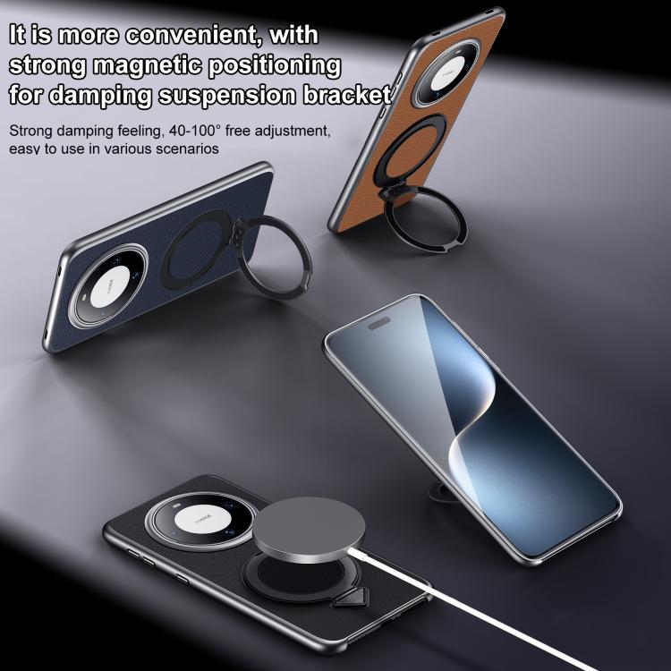 Funda para Teléfono Huawei Pura 70 con Soporte Magnético Magsafe de Cuero (Negro)
