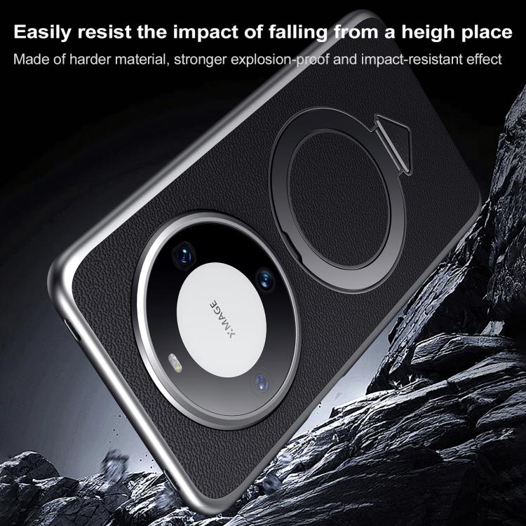 Funda para Teléfono Huawei Pura 70 con Soporte Magnético Magsafe de Cuero (Negro)