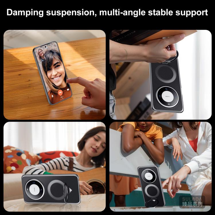 Funda para Teléfono Huawei Pura 70 con Soporte Magnético Magsafe de Cuero (Negro)