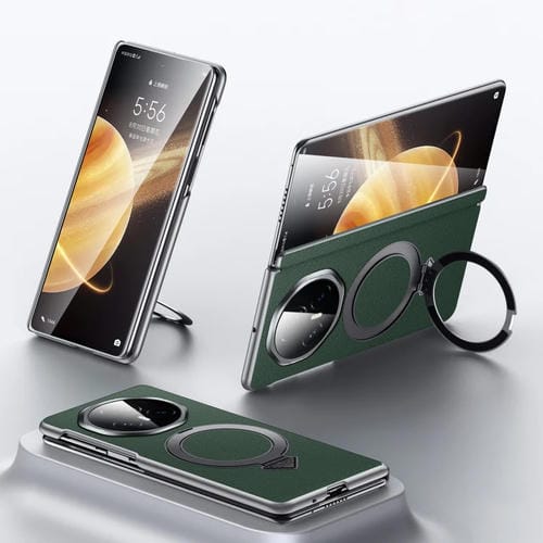 Funda para Teléfono Sulada con Soporte Magnético Magsafe de Cuero de Grano Superior para Honor Magic V3 (Verde)