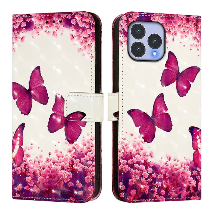 Funda de Cuero con Tapa Horizontal para Cubot P80 con Pintura 3D (Mariposa Rosa)