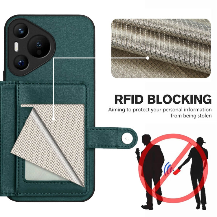 Funda para Teléfono Antirrobo con RFID y Tarjetero 70 Botones para Huawei Pura (Verde)