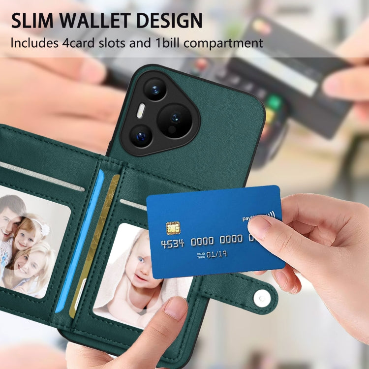 Funda para Teléfono Antirrobo con RFID y Tarjetero 70 Botones para Huawei Pura (Verde)