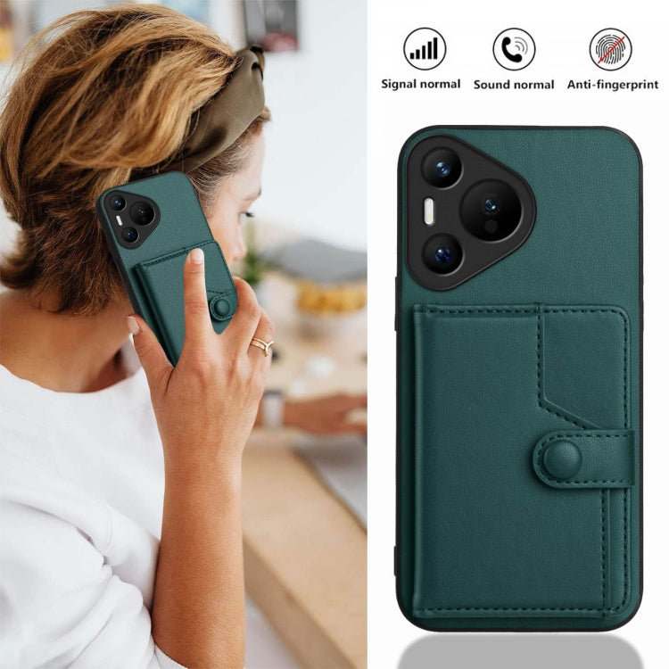 Funda para Teléfono Antirrobo con RFID y Tarjetero 70 Botones para Huawei Pura (Verde)