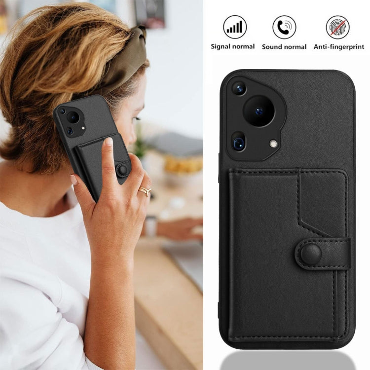 Funda Antirrobo RFID para Huawei Pura 70 Ultra con Botón y Tarjetero (Negra)