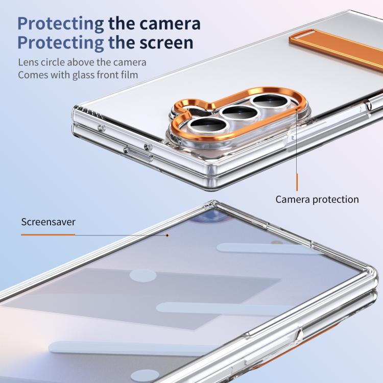 Funda híbrida de TPU y PC con soporte para Samsung Galaxy Z Fold7 5G (naranja)