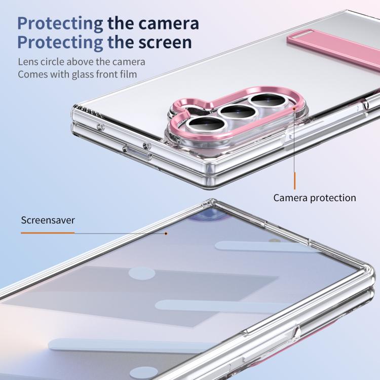 Funda híbrida de TPU y PC con soporte para Samsung Galaxy Z Fold7 5G (rosa)