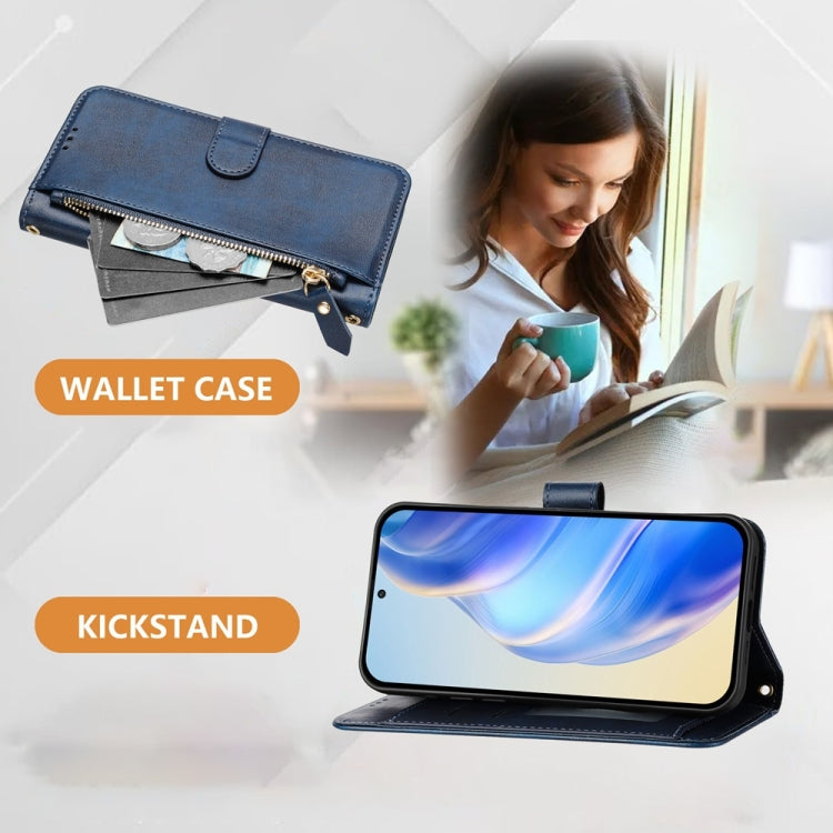Funda de Cuero para Cubot Max 5 con Cremallera y Ranuras para Tarjetas (Azul)