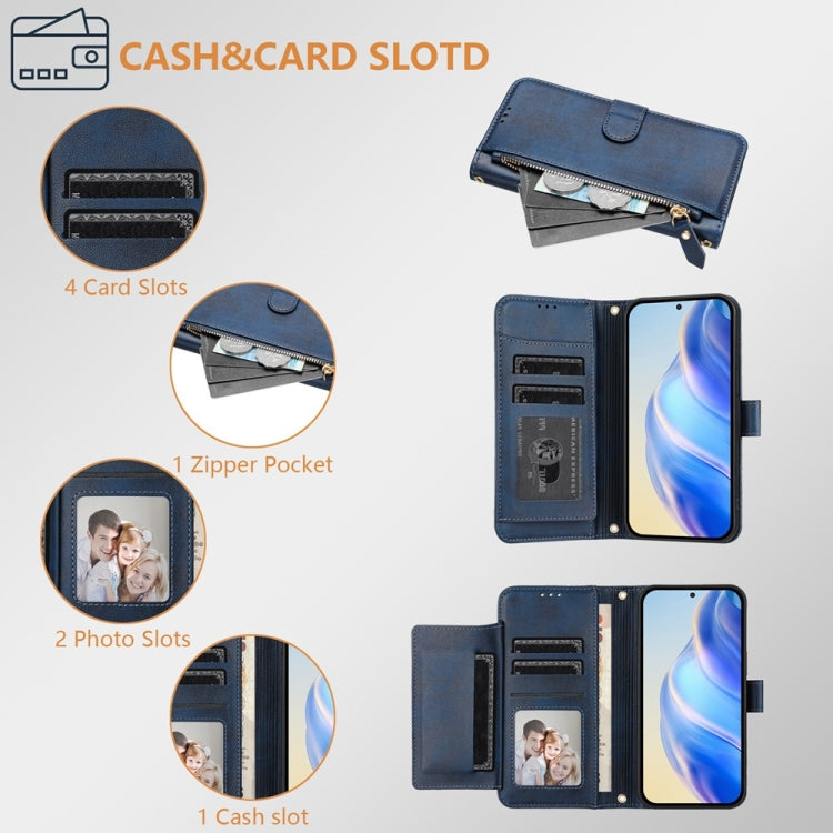 Funda de Cuero para Cubot Max 5 con Cremallera y Ranuras para Tarjetas (Azul)