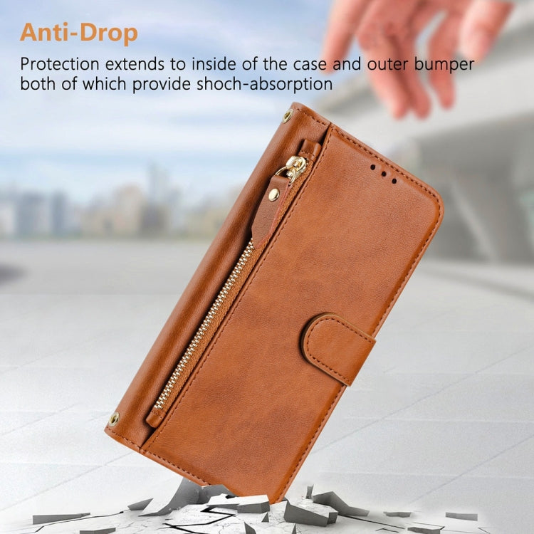 Funda de Cuero con Cremallera y Ranuras para Tarjetas para Cubot P50 (Marrón)