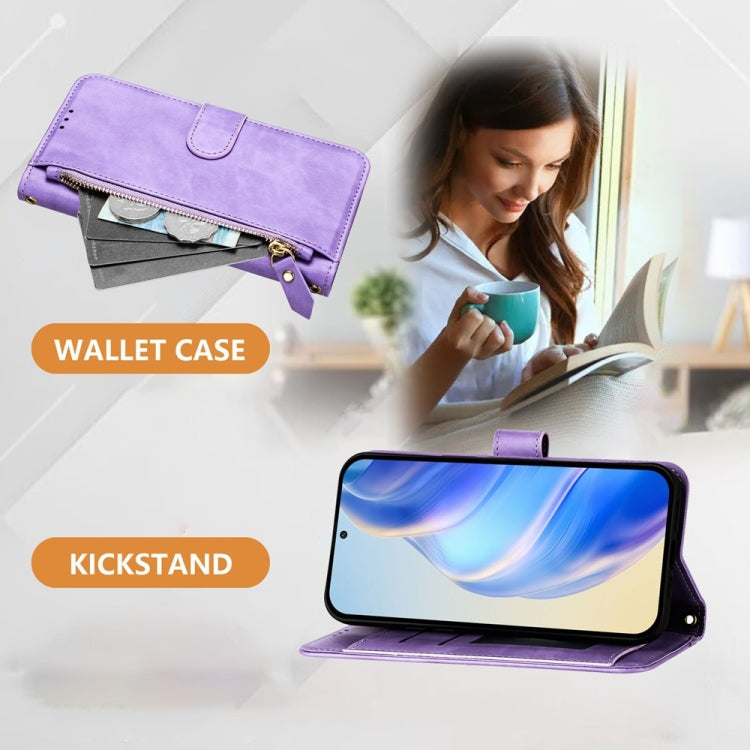 Funda de Cuero con Cremallera y Ranuras para Tarjetas para Cubot A10 (Morado)