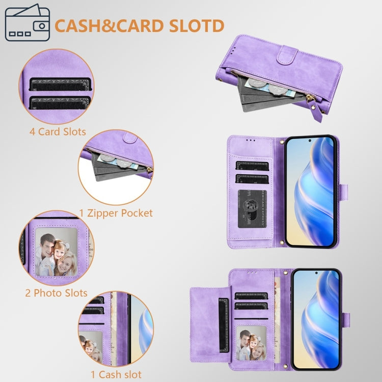 Funda de Cuero con Cremallera y Ranuras para Tarjetas para Cubot A10 (Morado)