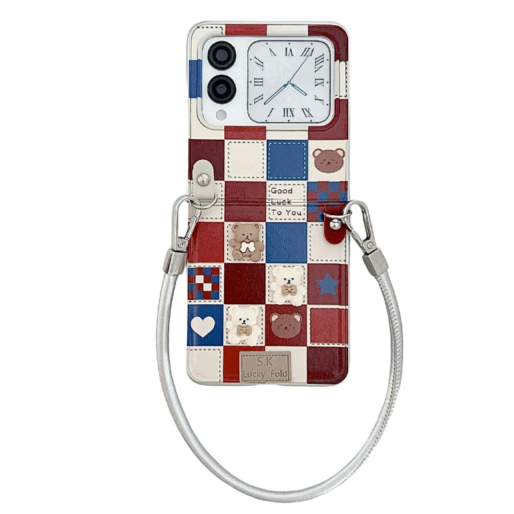 Funda para Huawei Nova Flip con Diseño Osito Enrejado y Correa para Muñeca (Plateada)
