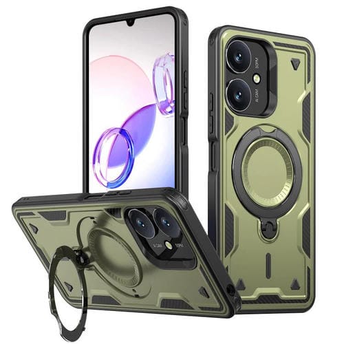 Funda híbrida de TPU con soporte de anillo MagSafe para Redmi 13C 5G (verde oliva)
