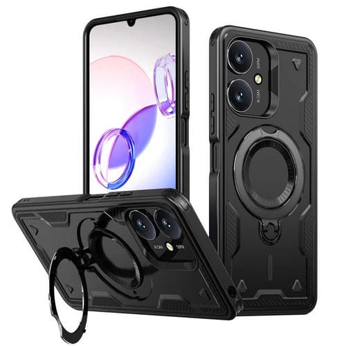 Funda híbrida de TPU con soporte de anillo MagSafe para Redmi 13C 5G (negro)
