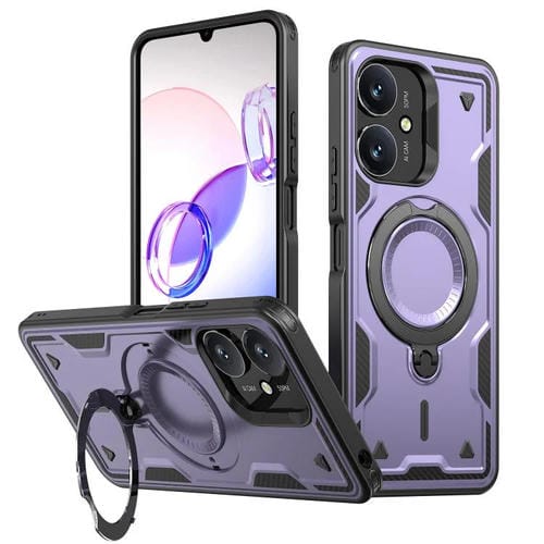 Funda híbrida de TPU con soporte de anillo MagSafe para Redmi 13C 5G (morada)