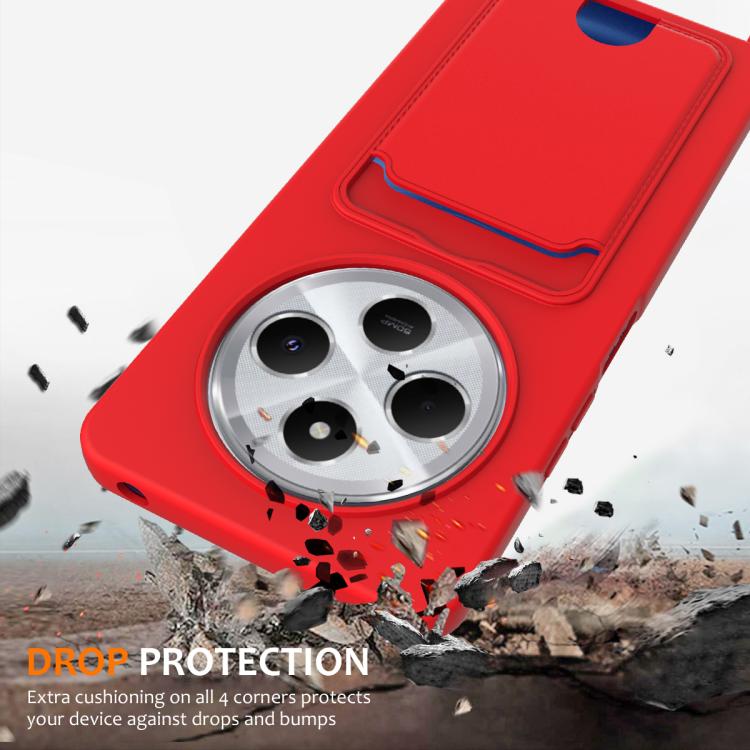 Funda de silicona líquida de color sólido con cordón para Redmi 14C 4G / 14R 5G / A4 5G (con tarjetero integrado) (rojo)