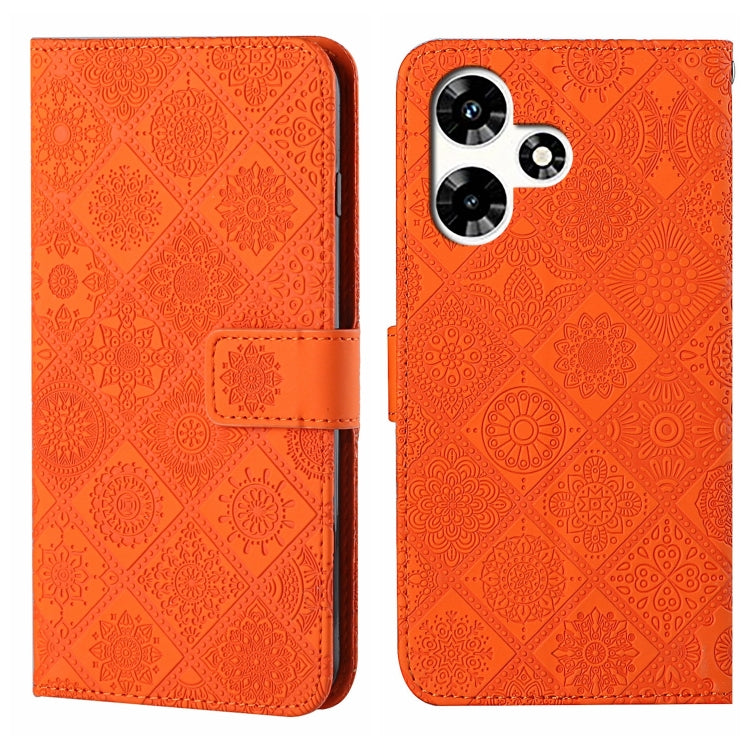 Funda de Cuero con Patrón en Relieve Estilo Étnico para Infinix Hot 30 Play NFC (Naranja)
