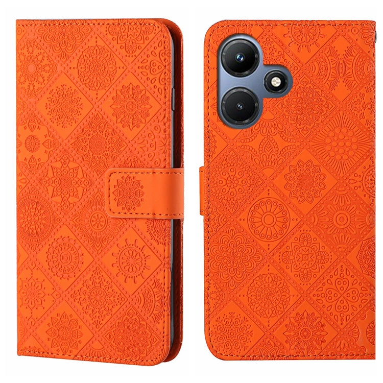 Funda de Cuero con Patrón en Relieve Estilo Étnico para Infinix Hot 30I (Naranja)