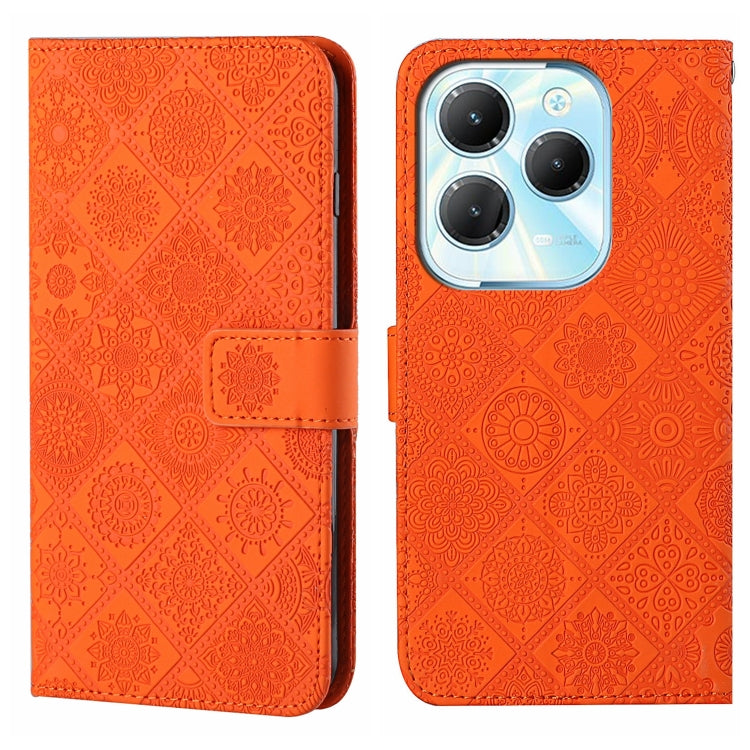 Funda de Cuero con Patrón En Relieve Estilo Étnico para Infinix Hot 40/40 Pro (Naranja)