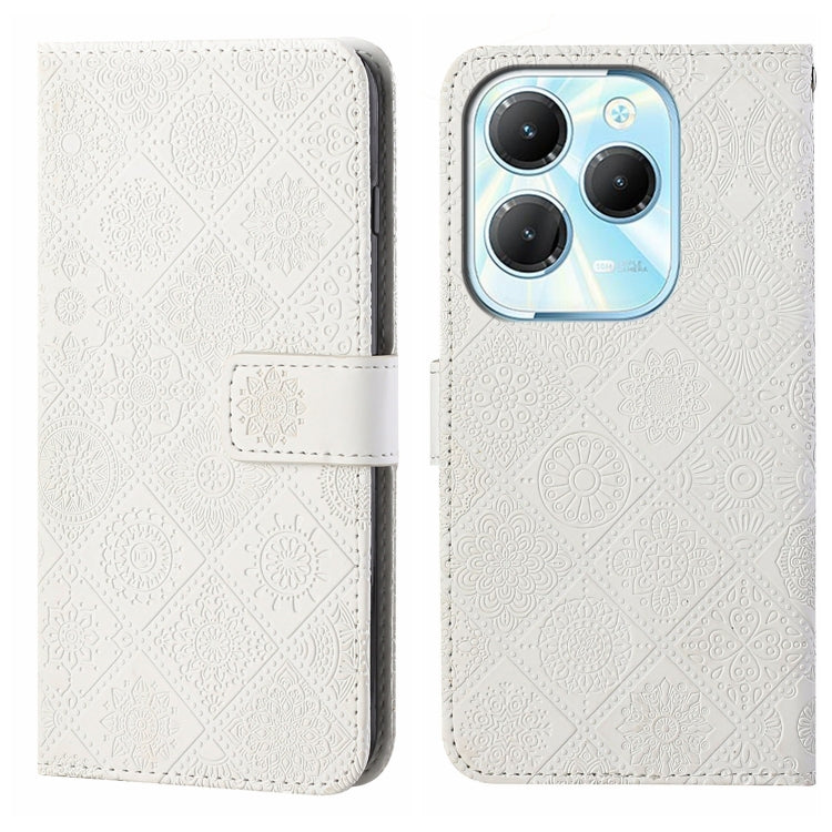 Funda de Cuero con Patrón en Relieve Estilo Étnico para Infinix Hot 40/40 Pro (Blanca)