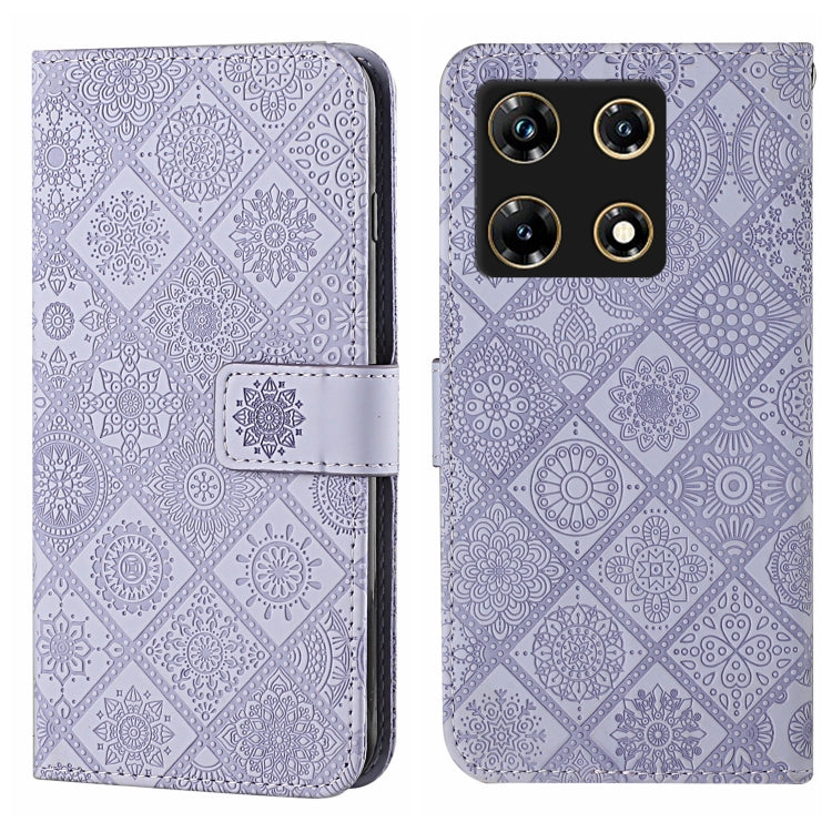 Funda de Cuero con Patrón En Relieve Estilo Étnico para Infinix Note 30 Pro 4G (Morado)