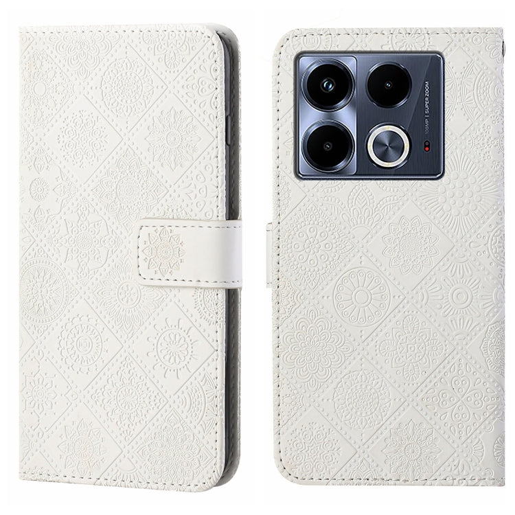 Funda de Cuero con Patrón en Relieve Estilo Étnico para Infinix Note 40 5G (Blanca)
