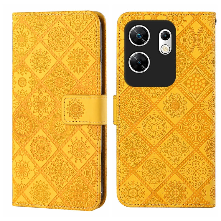 Funda de Cuero con Patrón en Relieve Estilo Étnico para Infinix Zero 30 4G (Amarillo)