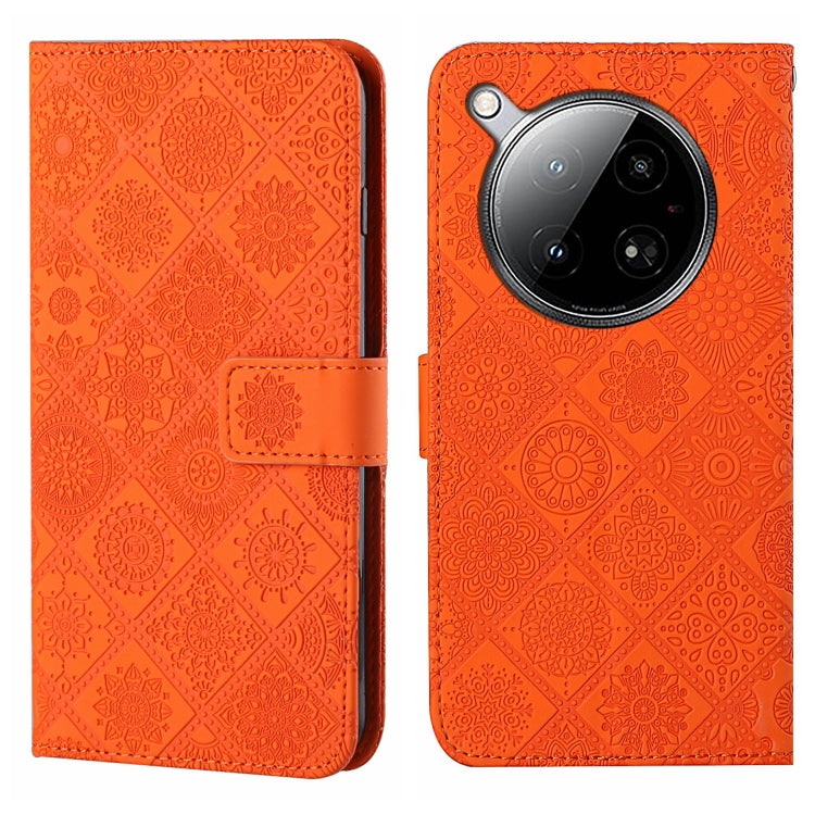 Funda de Cuero con Patrón en Relieve Estilo Étnico para Infinix Zero 40 4G (Naranja)
