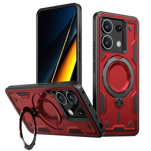 Funda híbrida de TPU con soporte MagSafe para Xiaomi Poco X6 (roja)