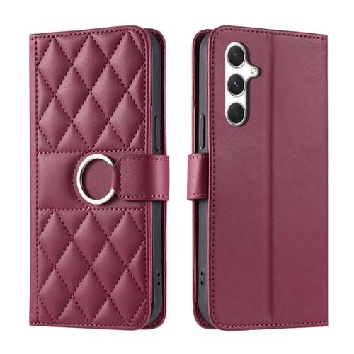 Funda Cuero Samsung Galaxy A54 5G Forma Rombo Hebilla Anillo (Rojo)