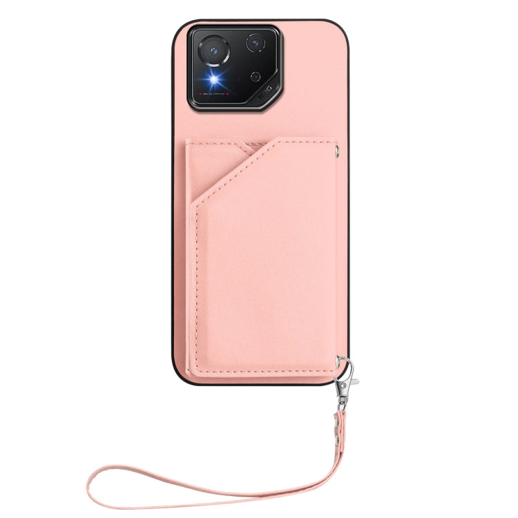Estuche para Asus Rog Phone 8 Skin Feel con 4 Ranuras para Tarjetas y Correa para Muñeca (Rosa)