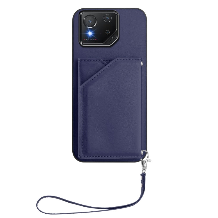 Estuche para Asus Rog Phone 8 con 4 Ranuras para Tarjetas y Correa para Muñeca (Azul)