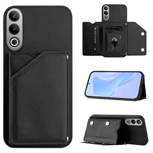 Funda para OnePlus Nord Ce4 con 4 Ranuras para Tarjetas y Correa para Muñeca (Negro)
