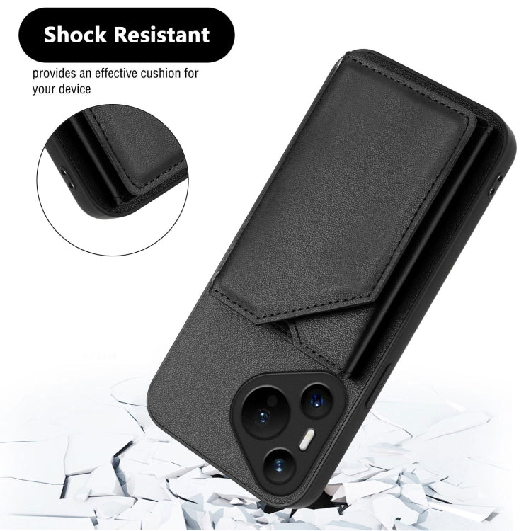 Funda para Teléfono Huawei Pura 70 Skin Feel con 4 Ranuras y Correa para Muñeca (Negra)