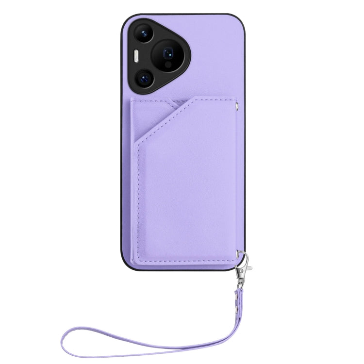 Funda para Teléfono Huawei Pura 70 Pro con 4 Ranuras para Tarjetas y Correa (Morado)