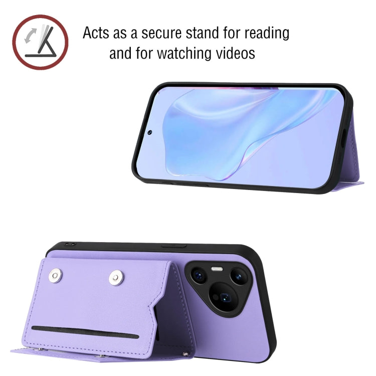 Funda para Teléfono Huawei Pura 70 Pro con 4 Ranuras para Tarjetas y Correa (Morado)