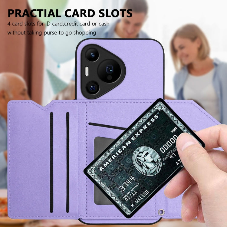 Funda para Teléfono Huawei Pura 70 Pro con 4 Ranuras para Tarjetas y Correa (Morado)