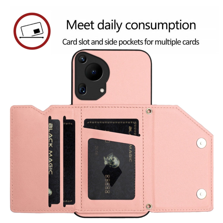 Funda para Teléfono Huawei Pura 70 Ultra Skin Feel con 4 Ranuras para Tarjetas y Correa (Rosa)